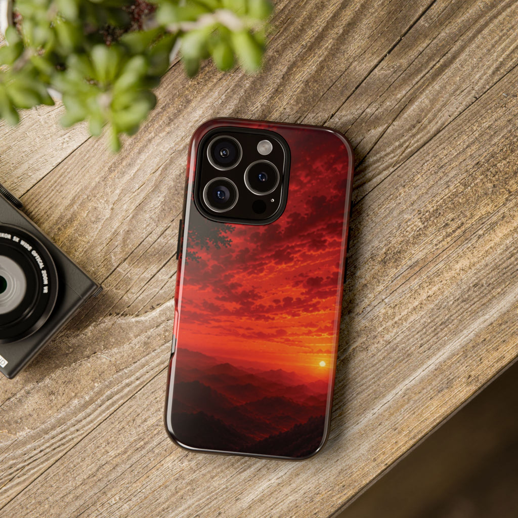 Sunset Mountain Tough Phone Case — Red Horizon Landscape Protective Case