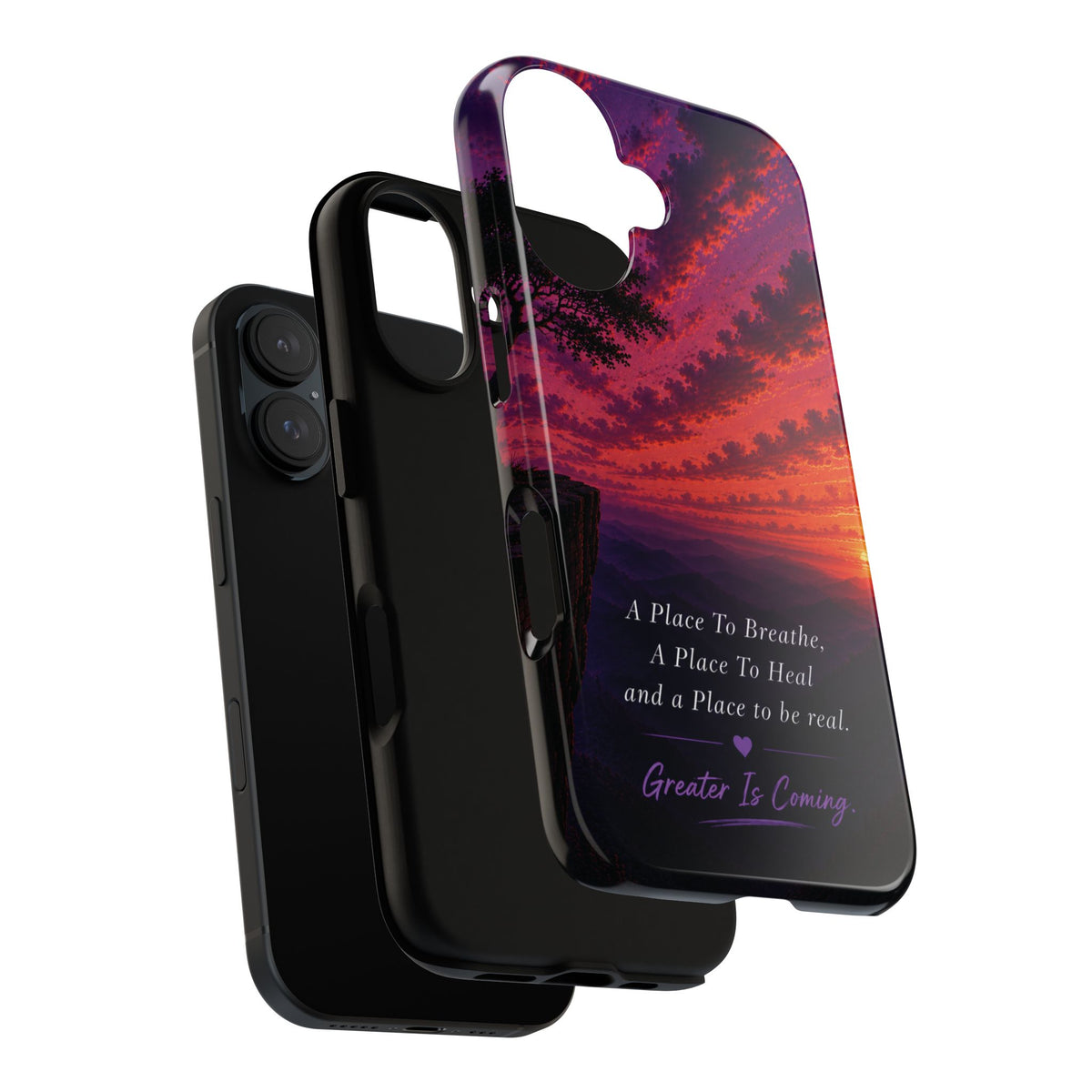 Sunset Serenity Phone Case – “A Place To Breathe, A Place To Heal” Inspirational Galaxy Case