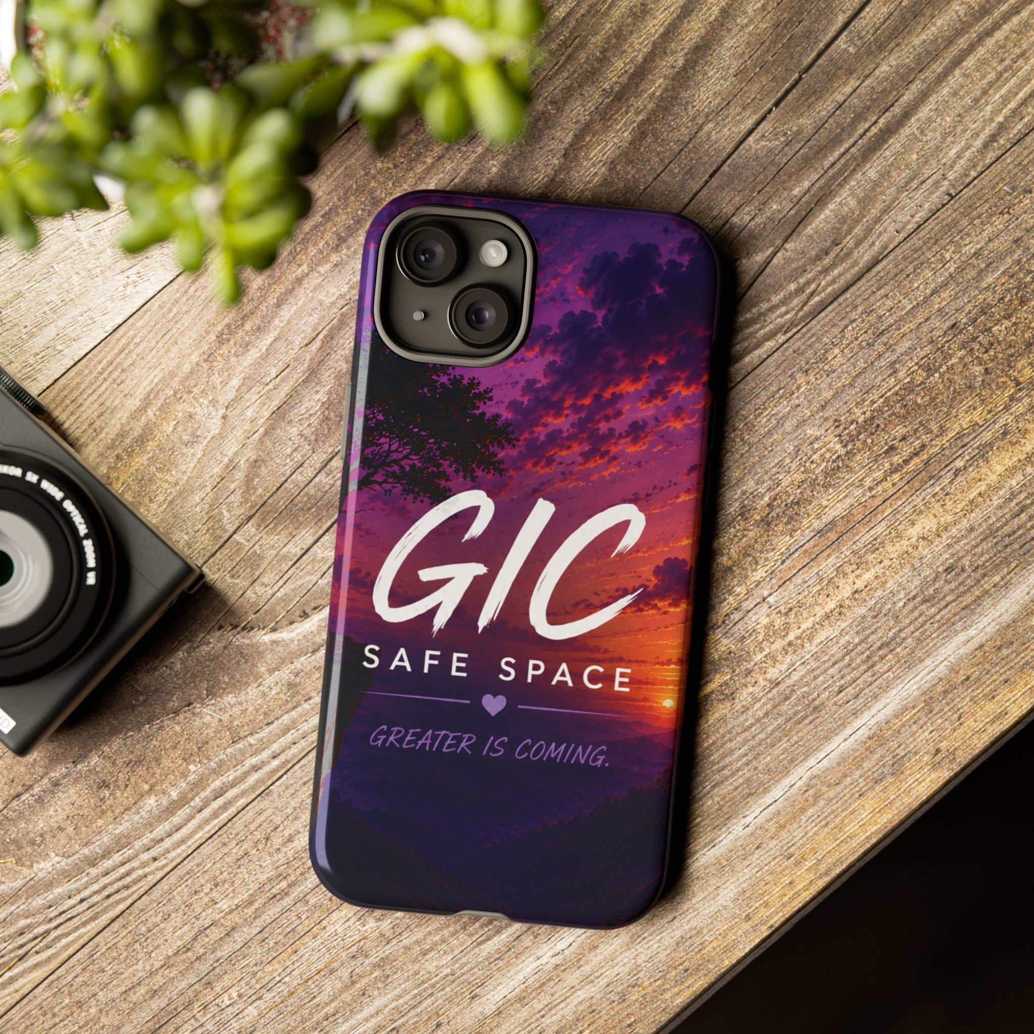 GIC Safe Space Tough Phone Case — "Greater Is Coming" Sunset Design