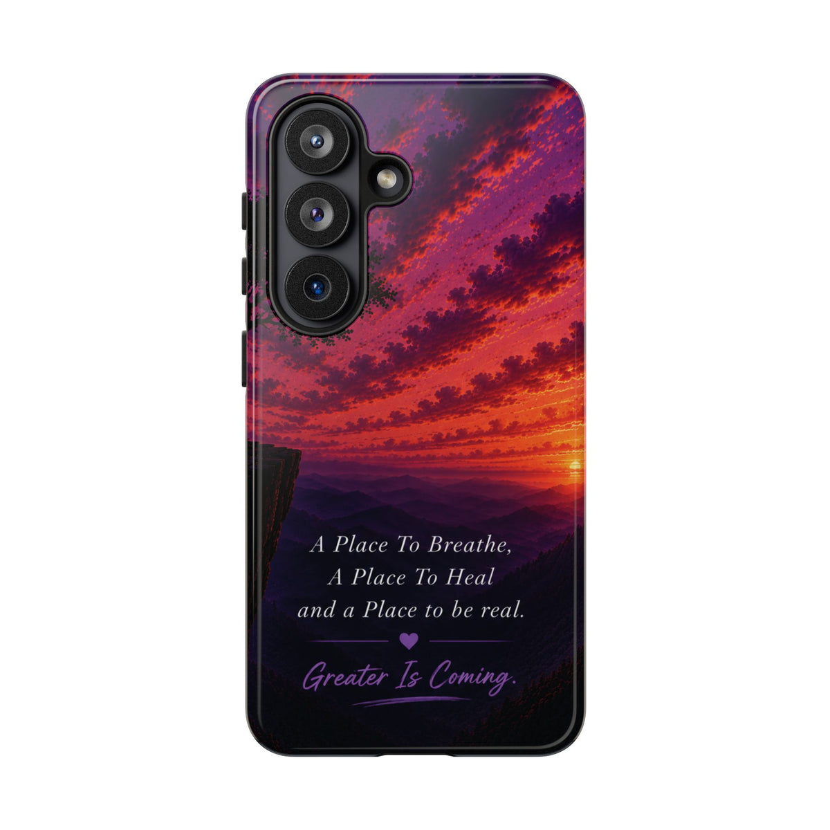 Sunset Serenity Phone Case – “A Place To Breathe, A Place To Heal” Inspirational Galaxy Case