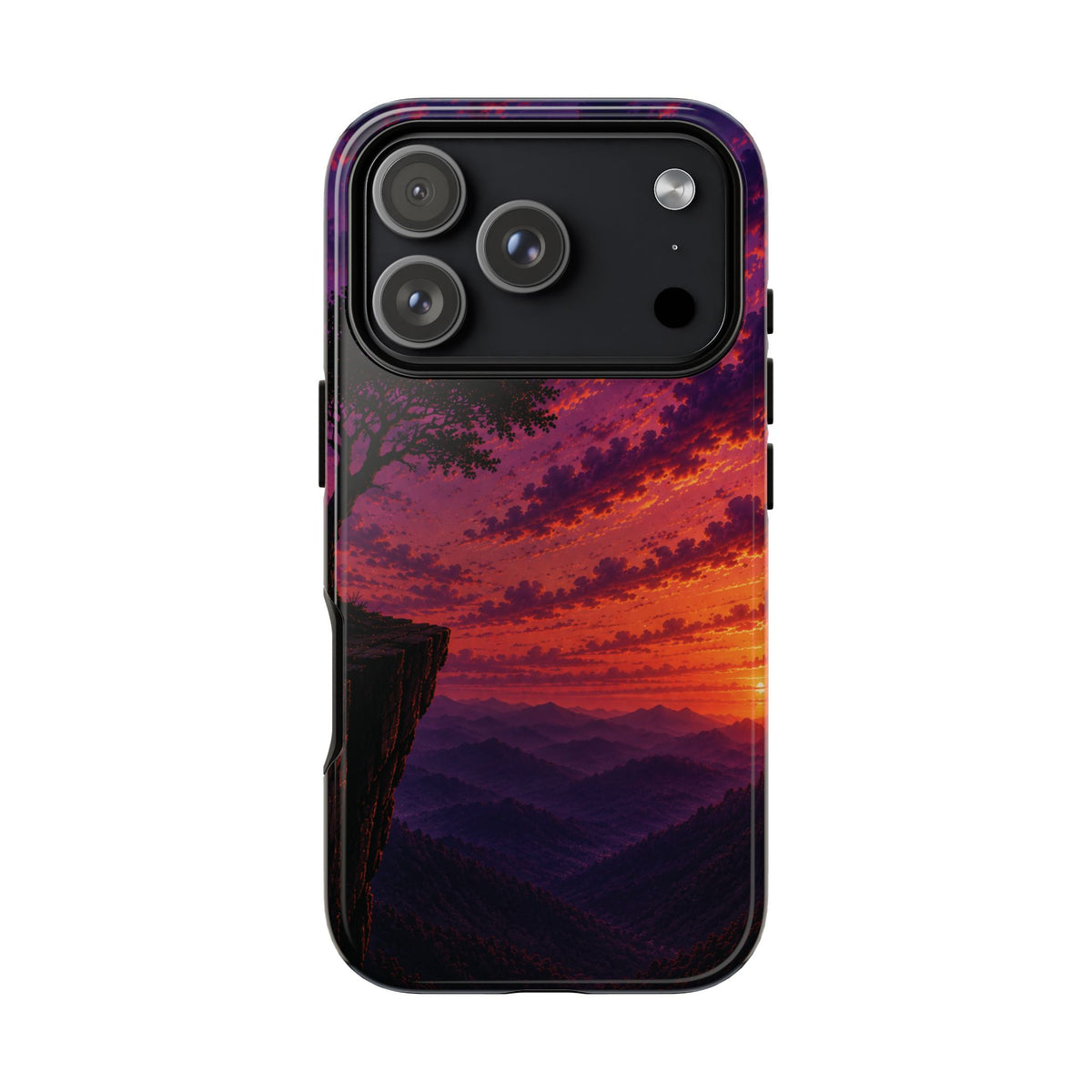 Sunset Cliff Tough Phone Case - Vibrant Purple Orange Landscape for Galaxy & iPhone