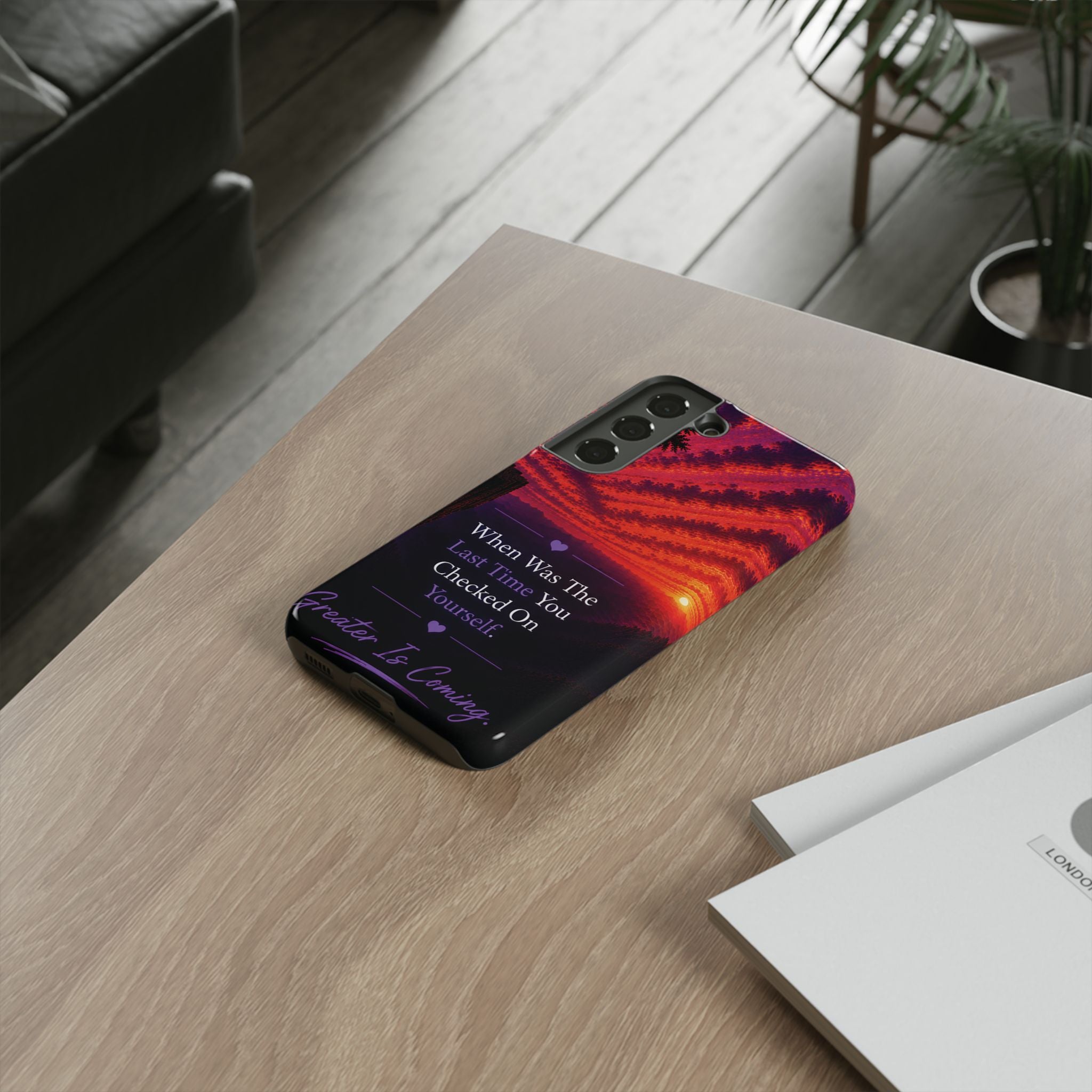 Inspirational Phone Case - "When Was The Last Time You Checked On Yourself?" Sunset Self-Care Quote
