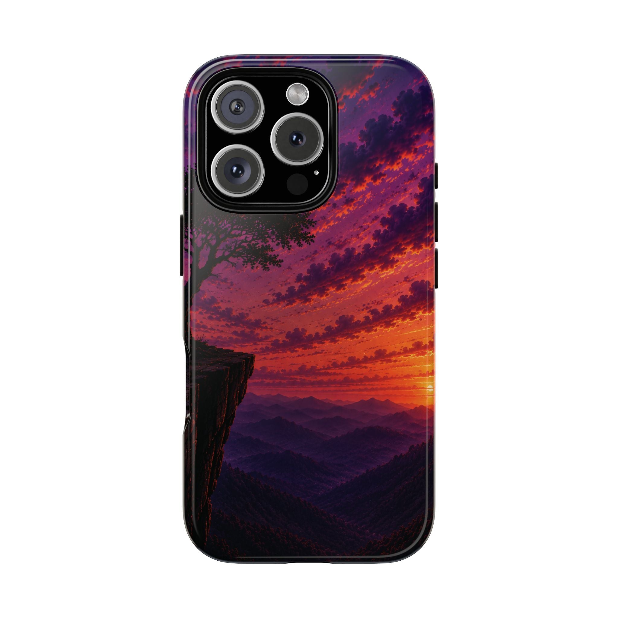 Sunset Cliff Tough Phone Case - Vibrant Purple Orange Landscape for Galaxy & iPhone