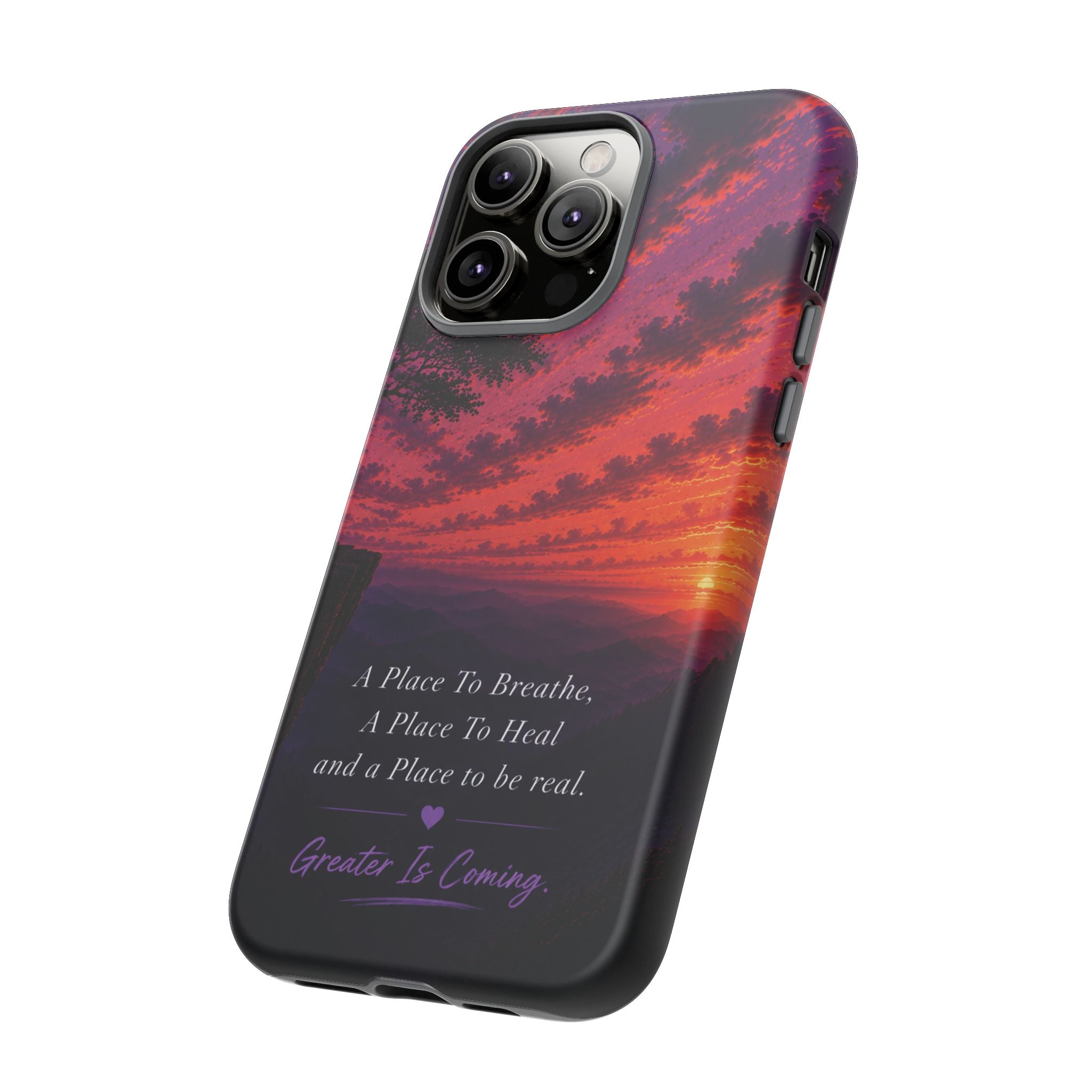 Sunset Serenity Phone Case – “A Place To Breathe, A Place To Heal” Inspirational Galaxy Case