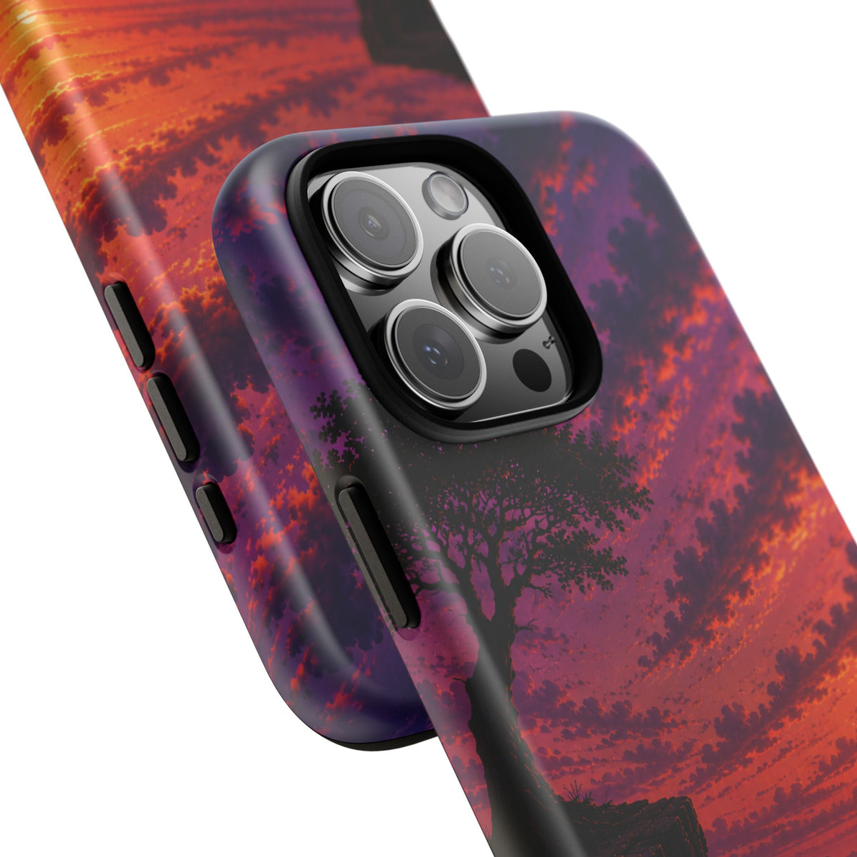 Sunset Cliff Tough Phone Case - Vibrant Purple Orange Landscape for Galaxy & iPhone